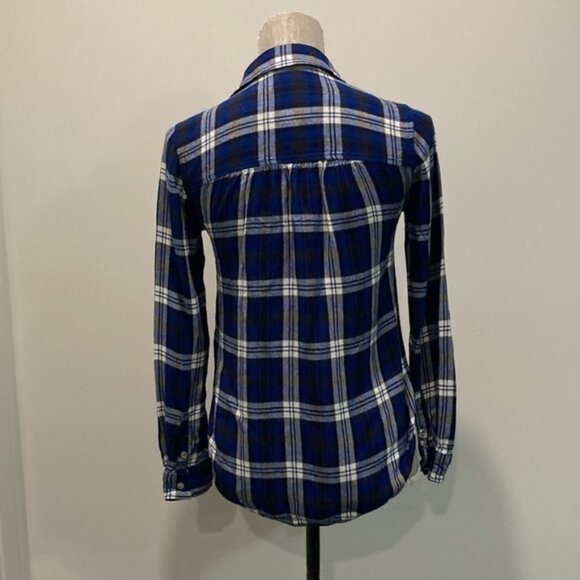 American Eagle Blue Plaid Boyfriend Fit Button Down Shirt - Picture 9 of 13